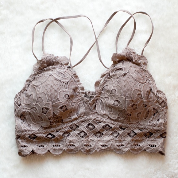 RESTOCKED Lena Crochet Lace Bralette - Light Gray - Picture 2 of 4